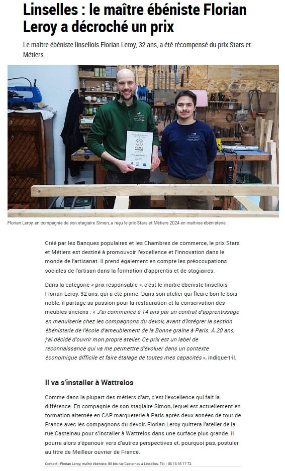 Parution La Voix Du Nord janvier 2025