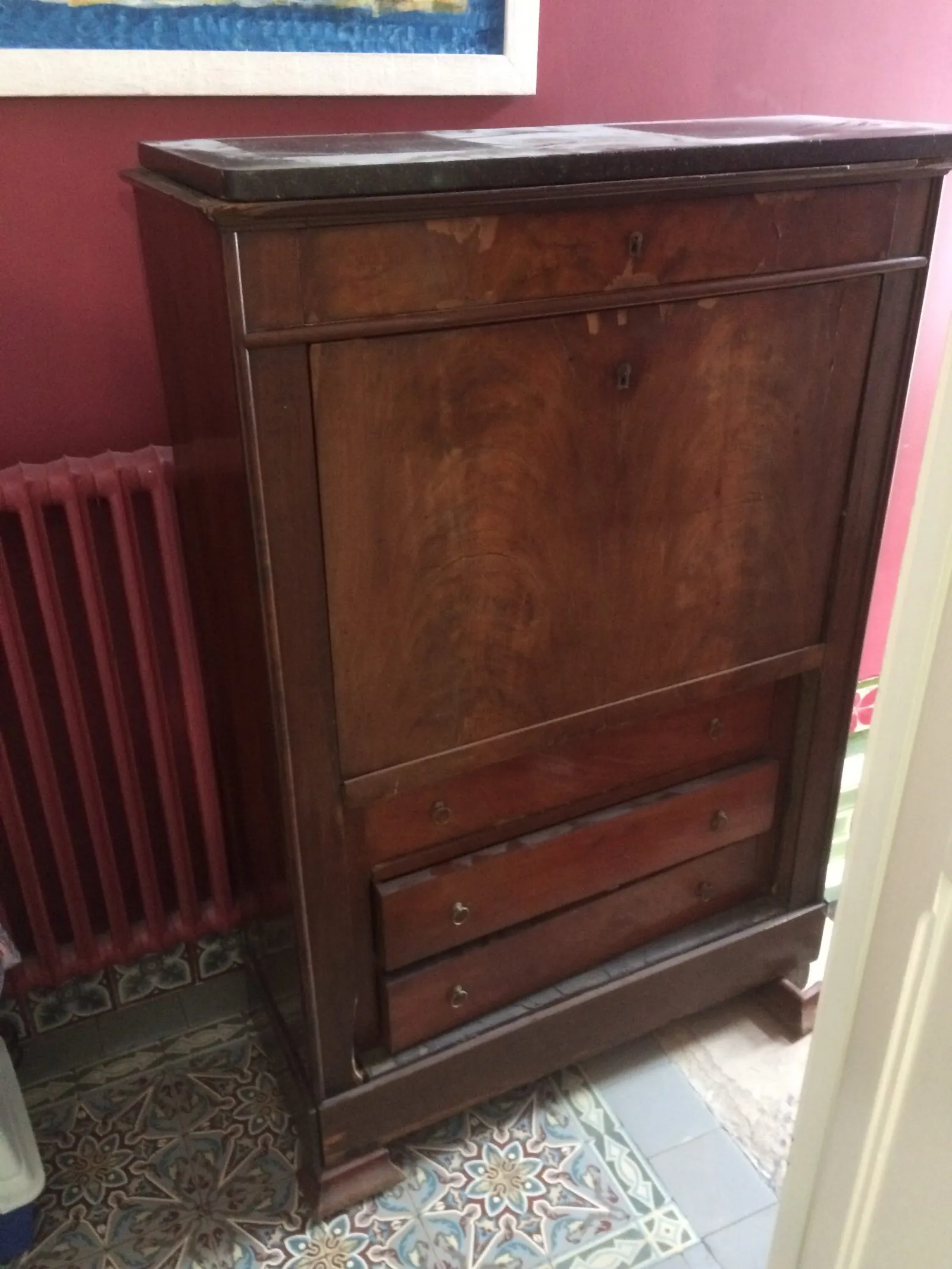 Secrétaire époque Restauration XIXème - Acajou de cuba — avant restauration